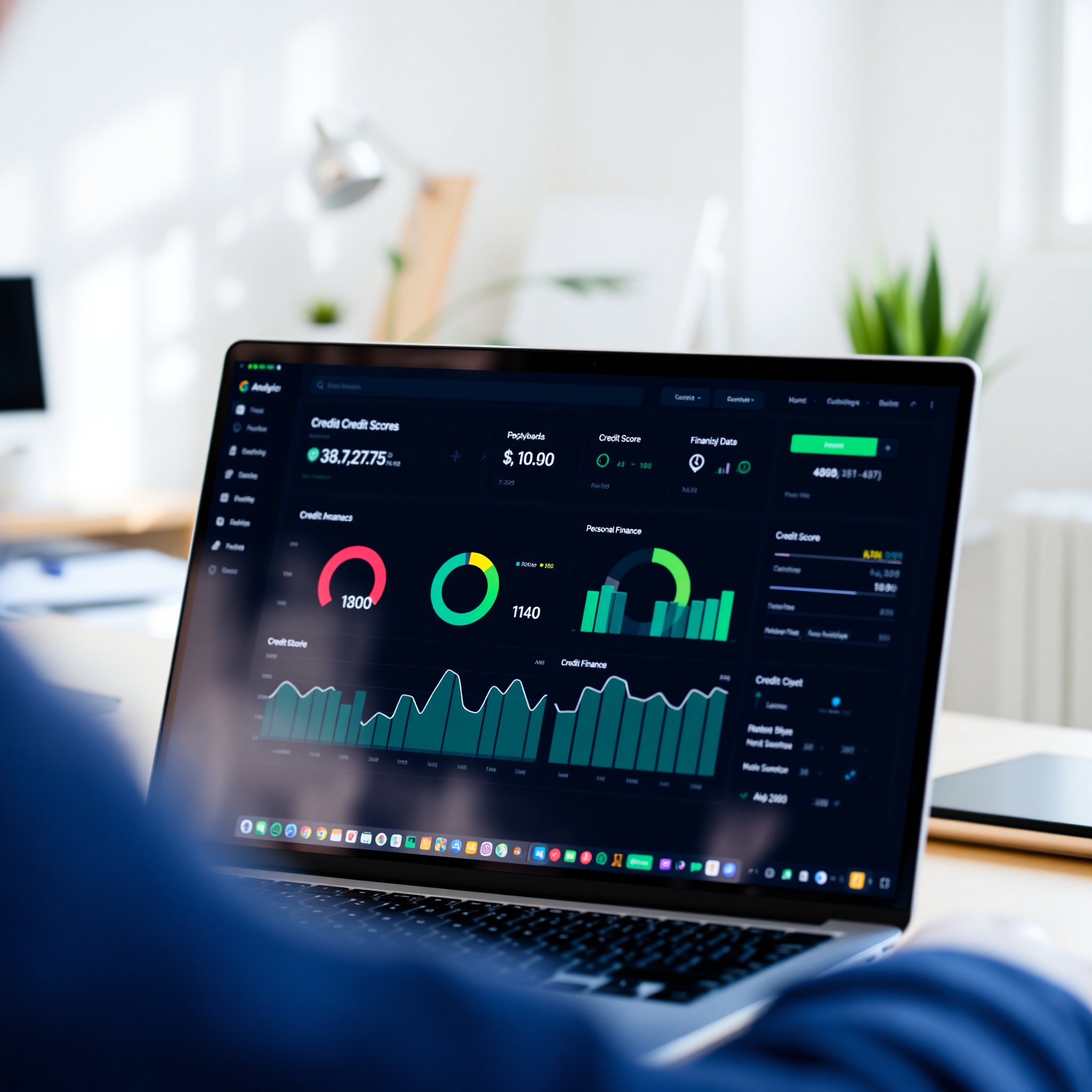 Financial dashboard displaying credit score and debt management metrics on computer screen